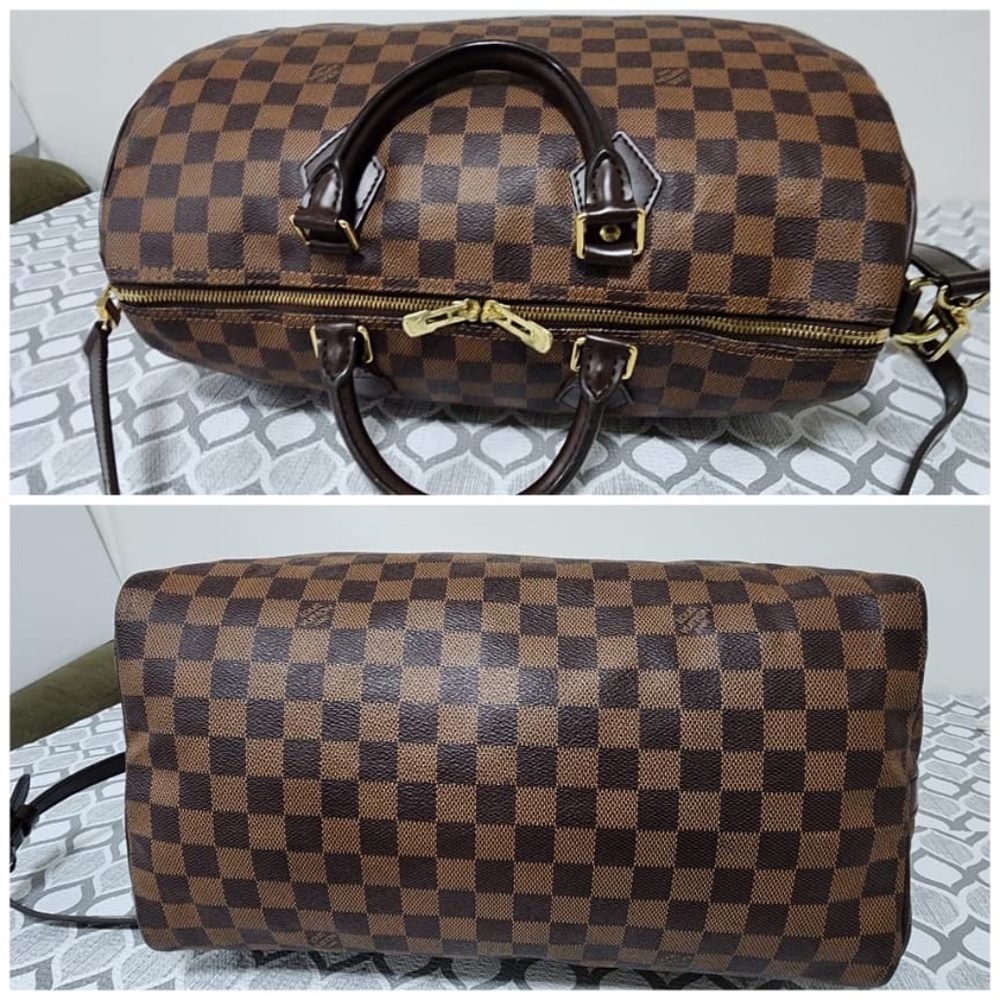 Authentic LOUIS VUITTON Damier Ebene Canvas Speedy Bandouliere 35 Bag Brown - Picture 12 of 12